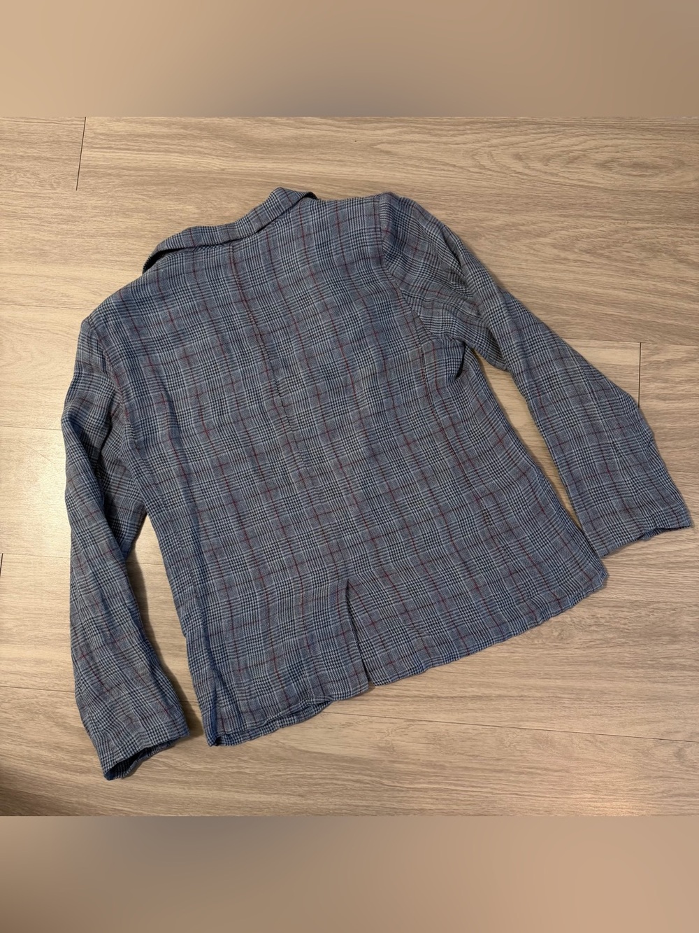 Sundance, 100% Linen Blazer Jacket Plaid Blue Bird Floral Lining | Women Size M - Picture 2 of 9